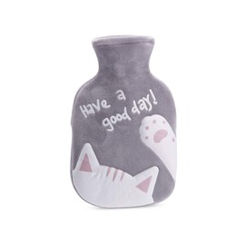 Bncxdc Hot Water Bottle, Hot Water Bag, Durable Rubber Mini Water Bag with Removable Cloth Cover, Strong Sealing, for Keep Warm Hands, Neck, Waist (CatGray, 350ml)
