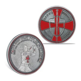 AtSKnSK Knights Templar Coins - Challenge Coin with Red Cross, Religious Memorial Gift for Collectors, Warrior Prayer Coin, Symbol of Courage and Strength
