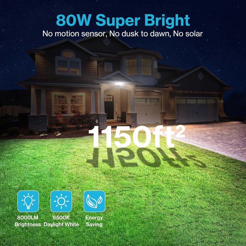 Olafus 80W Flood Lights Outdoor 2 Pack, Switch Controlled LED