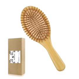 Bamboo hairbrush for women stimulating hair growth, made of natural bamboo hair combs for scalp massager hair growth, suitable for all hair types, hair brush for men (Wood color)