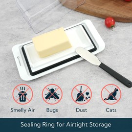 KITCHENDAO Airtight Butter Dish with Lid and Knife Spreader for Countertop and Refrigerator, Keep Butter Fresh, Easy Scoop, Dishwasher Safe, Plastic Butter Keeper Tray for West/ East Coast Butter