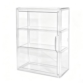 3 Tier Acrylic Display Case for Figures, Stackable Clear Storage Organizer Box with Magnetic Door & Adjustable Shelves for Collectibles, Action Figures & Miniatures, Wall-Mounted or Desktop Showcase