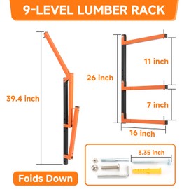 6 Pack Lumber Rack Wall Mount, Heavy Duty Wood Storage Racks, 9-Level System Organizer Shelving, 1080 LBS Capacity Hanging Garage Shelves, Orange Brackets Utility Metal Shelf for Indoor and Outdoor