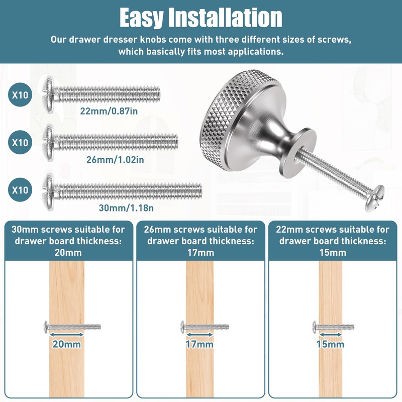 WUISOLQP 10 Pack Silver Cabinet Knobs Drawer Cupboard Kitchen Knobs
