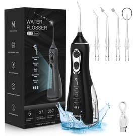 Irrigador Bucal, Water Flosser Recargable de 2000mAh, 300 ML, 5 Modos y 4 Puntas, Limpieza Dental Portatil, Irrigador Oral Desmontable para Dientes, Encías para Hogar, Viajes