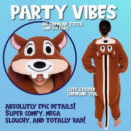Silver Lilly Unisex Adult Pajamas - Plush One Piece Cosplay Chipmunk Animal Costume (Brown, Large)