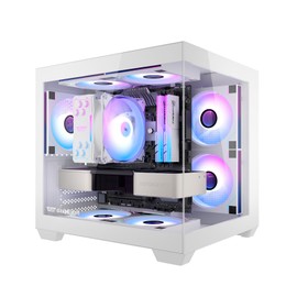 darkFlash ITX PC Case, Pre-Install 3 PWM ARGB Fans Computer Case, Full View Dual Tempered Glass ITX Case, Mini Size, Supports 240mm AIO(C275P) (White)