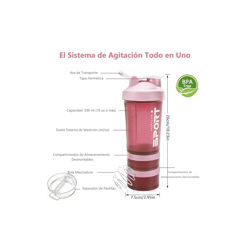 (2 piezas) 650ML Shaker Proteina, Vaso para Proteinavaso ，Blender Bottles