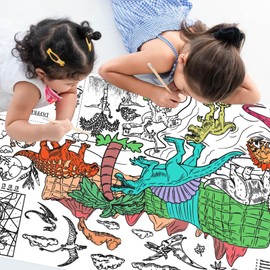 Leezead Dinosaur Giant Coloring Poster, 72 x 30 Inches Large Dinosaur Themed Coloring Poster&Table Cover Dinosaurs Activity Drawing Paper Tablecloth for Home Classroom Party Supplies Decorations