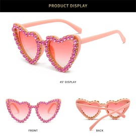 kiimiipa Heart Glasses,Diamond Heart Shaped Sunglasses Women,UV400 Protective Sunglasses Wedding Sunglasses Party Sunglasses Outdoor Shopping Accessories,Sunglasses For Bachelorette Party (Pink)