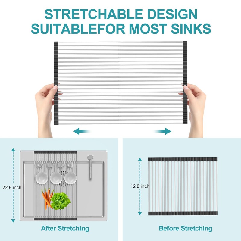 BBXTYLY Extra Large Expandable Roll Up Dish Drying Rack,Over The