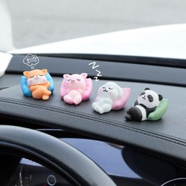 Animals Figurines Car Dashboard Decorations Interior, 4PCS Bunny Panda Car Dashboard Accessories, Cute Office Desk Decor for Women
