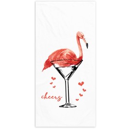 KSDUT Pink Flamingo Flower Beach Towel - Trendy Summer Flamingo Cocktail Pool Towels Microfiber Absorb Water Travel Towels 60x30 Inches for Bathroom Gym, Preppy Flamingo Pool Towels