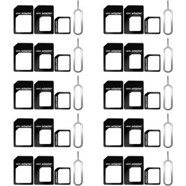 10 Pack SIM Card Adapter Kit, 4 in 1 Nano Micro Standard Converter Kit with Steel SIM Tray Eject Pin 1, Black - Color: black, Size: 10 PACK