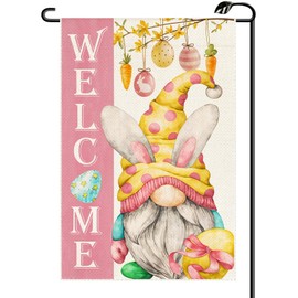 Easter Gnome Welcome Garden Flag 12x18 Inch Vertical Double Sided Easter Eggs Carrot Spring Small Flags Farmhouse Outside Decoration For Yard (ONLY FLAG) FH31
