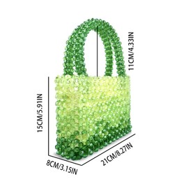 Women Acrylic Purse Mini Beaded Evening Handbags Handmade Gradient Transparent Blue Beads Tote Bags for Wedding,Beach,Party