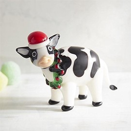 Pier 1 Imports New Glass Collectible Holiday Spotted Cow Heifer with Holiday Wreath
