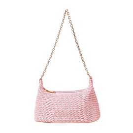 Verdusa Women's Straw Woven Shoulder Bag Tote Handbag Summer Beach Purse Pink one-size