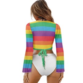TOADDITDO Rainbow Pattern Swimsuit Cover Ups for Women Sheer V-Neck Bikini Beach Coverups Tops for Swimwear Bathing Suit Bolero Cardigan Crop Top