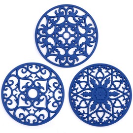 ME.FAN Trivets/Silicone Trivets 3 Pcs Silicone Mats for Hot Dishes/Hot Pots/Hot Pans, Hot Pads to Portect Table and Counter Top - Flexible/Durable/Non Slip (Deep Blue)