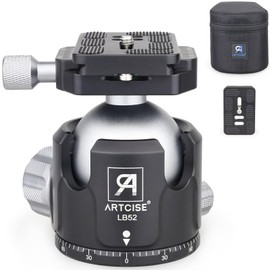 52mm Low Profile Ball Head Tripod Mount Ball Head ARTCISE All Metal CNC Machining with Two 1/4" Quick Release Plates for Tripod, Monopod, DSLR, Camcorder，Max Load 66lbs /30kg