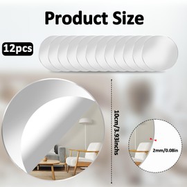 12 Pack Acrylic Round Mirror, 4 Inch Non Glass Round Mirror Plate Self Adhesive Mirrors Stickers, Acrylic Plate Circle-Mirrors Trays for Wedding Table Center DIY Crafts Home Wall Candle Decor