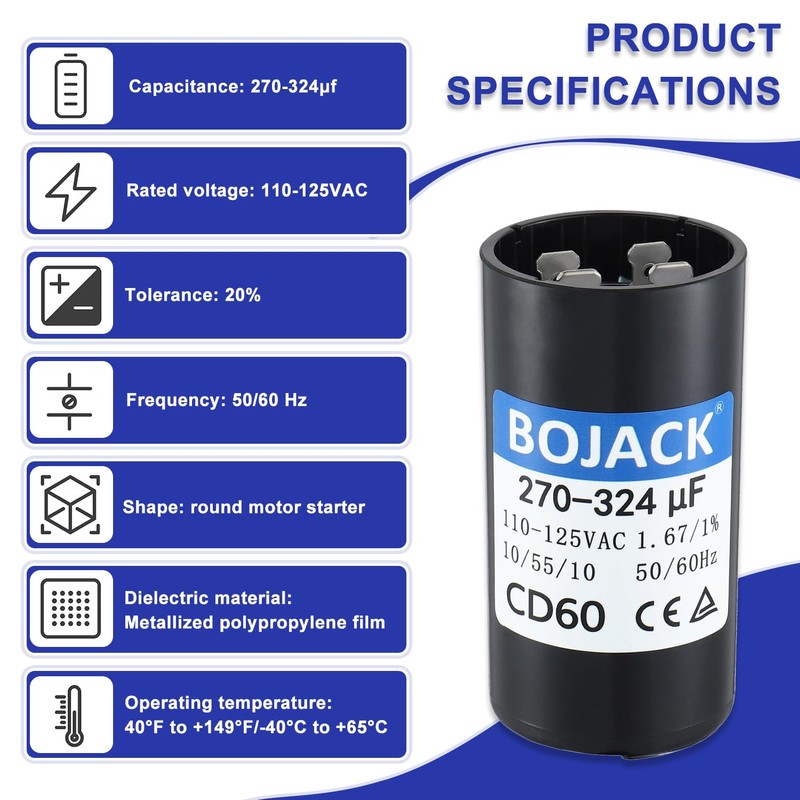 BOJACK 270-324 uF/MFD 110-125 VAC 50/60 Hz Universal Round Start
