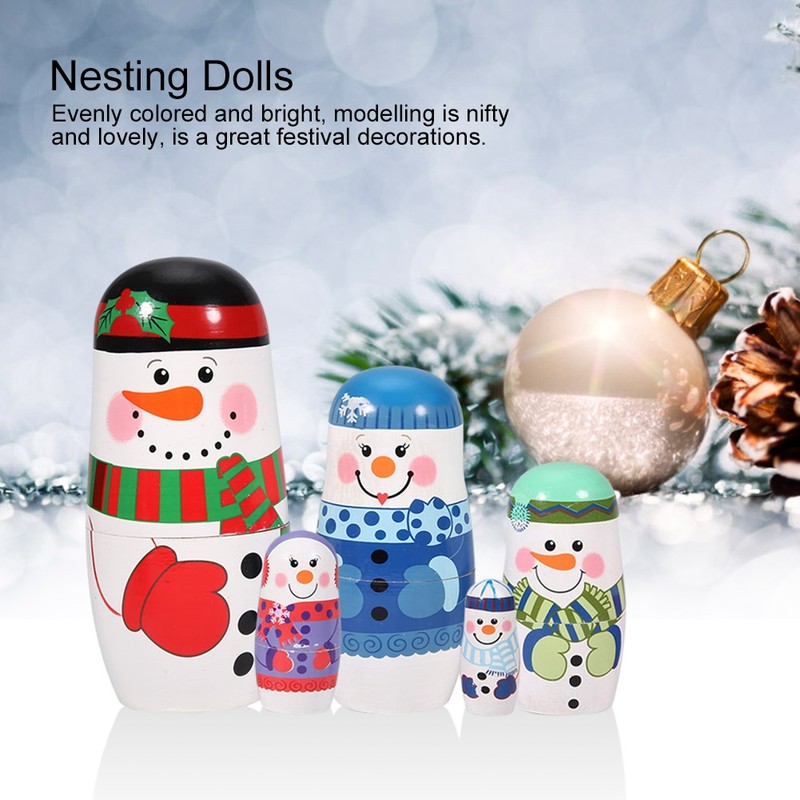 5pcs Christmas Handpainted Cute Wooden Matryoshka Dolls Russian Nesting Dolls