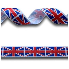 2 Yards (1.82 metres) Union Jack Flag Grosgrain Ribbon 22mm Wide, Ideal for Craft Projects, Scrapbooking, DIY Hair Bows, Present Wrapping etc.