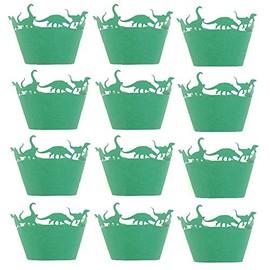 24 Pcs Cupcake Wrappers Dinosaur Laser Cut Cupcake Liners Baking Cup Holder for Wedding Party Birthday Baby Shower Decoration (Green)