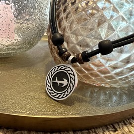 HANA LIMA Zodiac Sign on Adjustable Leather Chain Horoscope Necklace Surfer Chain, Pewter, leather, No Gemstone