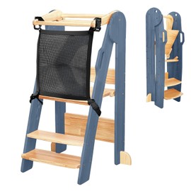 Toddler Tower – Foldable Tower Kitchen Helper with Attachable Net Safety, Standing Tower Helps in Learning and Cooking Suitable for 1.5 to 6 Years