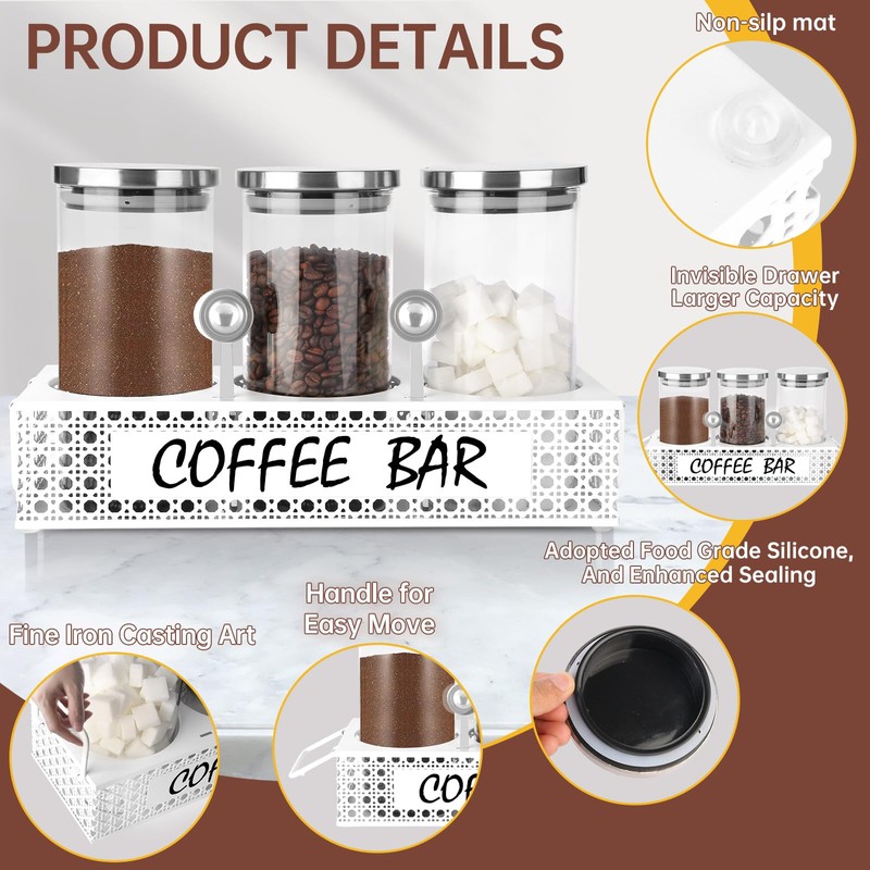 DYGZBLHT Glass Coffee Containers with Shelf 3x 47oz Coffee Station