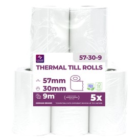 Ec-Cash Thermal Rolls 57 mm x 9 m x 12 mm - Till Rolls - Thermal Paper - Receipt Rolls for ATM - Credit Card Readers (57 x 30 x 12) (5 Rolls)