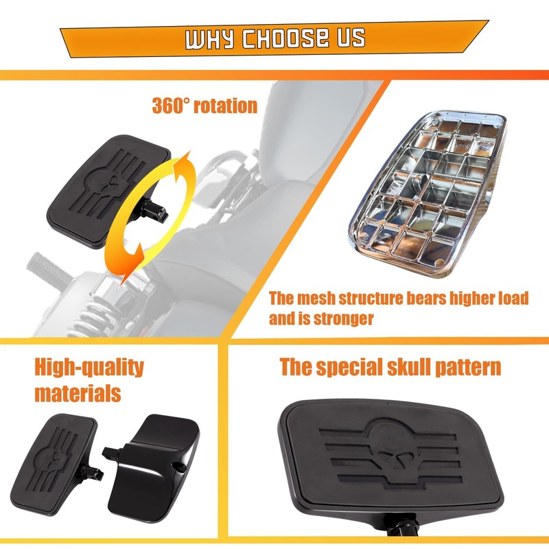 Kinglemc Front Rear Rider Passenger Floorboard FootPeg for Victory/Indian (Skull,