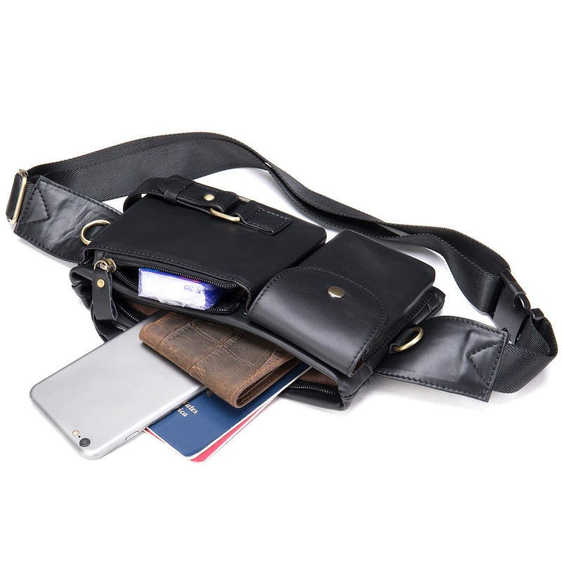 NIUCUNZH - Riñonera de piel de vacuno (ajustable), Negro, Pequeño