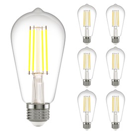 Kawaya E26 LED Edison Bulbs: 6W Equivalent 60 Watt Dimmable LED Light Bulbs - Vintage Warm Lights 2700k 800 Lumens High Brightness Filament Bulbs with 90+ CRI - Clear Glass, 6 Pack