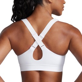CRZ YOGA Women's Butterbreeze Cross Back Sports Bra - V-Neck Adjustable Straps Padded Bra Without Underwire Workout Running Top, White, 38