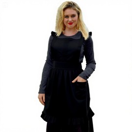 Love Potato Cotton Vintage Ruffle Apron, Cross-Back Adjustable Straps, 23 x 27 inches (Black)