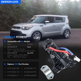 81910-B2100 Ignition Lock Switch Assembly with Keys Compatible with Kia Soul Soul EV 2014-2019, Ignition Lock Cylinder with Housing Replace# 81910B2100, 81450-34190, 81905-B2110