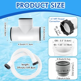 3 Pack 1.5''x59'' 29060e Flexible Pool Filter Pump Hose Kit for Above Ground Pools, with 1.5'' 3-way Connector, 3 4560 Conversion Adapters 40mm to 1.5'' for Sand Filter, Saltwater System(White)
