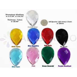 Allstarco 62x42mm Extra Large Flat Back Teardrop Acrylic Rhinestones Plastic Gems for Jewelry Making Costume Jewels Cosplay Card Making Embelishments Decor Crafts - 2 Pieces (Green Emerald H106)