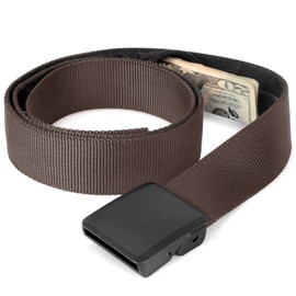 Travel Security Money Belt with Hidden Money Pocket - Cashsafe Anti-Theft Wallet Unisex Nickel free Nylon Belt by JASGOOD 02 Buckle Style-Coffee
