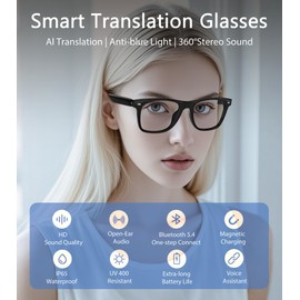voogil AI Smart Glasses, Multifunctional Bluetooth Glasses for Men & Women, 116 Languages & Accents Translator Glasses, Blue Light Filter & Polarized UV Protection Lenses Translation Glasses, Black