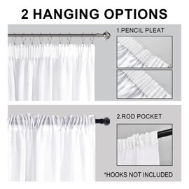 DWCN Voile Curtains with Ruffle Tape, Linen Look, 2 Pieces, Semi-Transparent Curtains for Living Room, Transparent Curtains, Short, White, 160 x 140 cm (Height x Width)