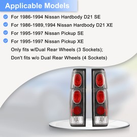ROXX Tail Light Assembly Compatible with 1986 1987 1988 1989 1990 1991 1992 1993 1994 1995 1996 1997 Nissan Pickup D21 Driver and Passenger Side (Black Housing, Clear Lens)