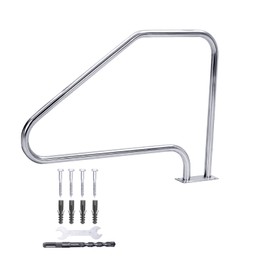 CuisinAid Pool Handrail 49.5"x 34" Swimming Pool Rail 304 Stainless Steel 350LBS Load Capacity Rustproof Pool Handrail with Blue Grip Cover & M8 Drill Bit & Self-Taping Screws