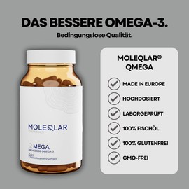 MoleQlar Omega 3 90 Capsules - High Dose with 1000 mg Quality Fish Oil per Capsule - 2250 mg DHA/EPA per Serving - From Peruvian Wild Caught - Free from Pesticides and Heavy Metals
