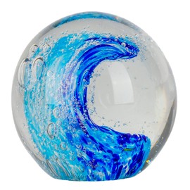 vskikris Hand-Blown Ocean Waves Glass Ball Paperweight | Unique Bubble Art Decor for Home, Office & Aquarium | Collectible Gift for Surfing & Ocean Lovers (3.15" Sphere)