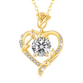 MISUMOR Moissanite Women's Necklace 925 Silver Chain Gold with Roses Heart Pendant Heart Necklace Jewellery Women's Love Gift for Women Girlfriend Christmas Valentine's Day Mother's Day, One size